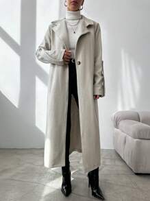 RueChic 插扣長羊毛外套 - 米色 - 查看 1