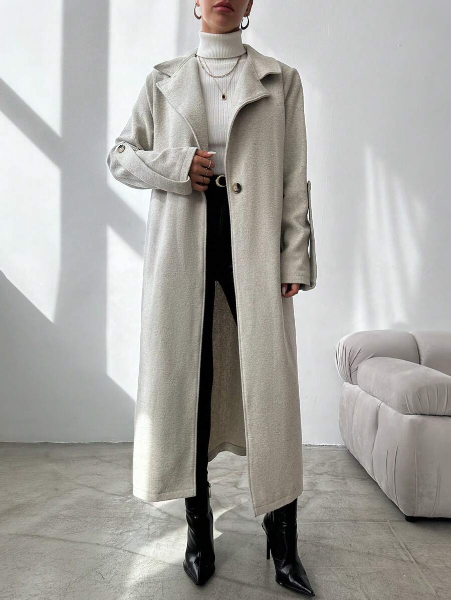 RueChic 插扣長羊毛外套 - 米色 - 查看 1