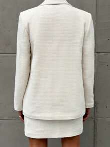 EURMUSE Turn-down Collar Suit Jacket And Dress Two Piece Set - White - View 2