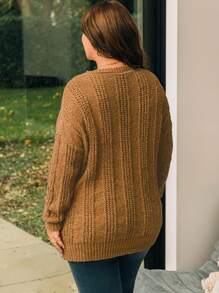 EMERY ROSE Plus Size Drop Shoulder Sweater Pullover - Brown - View 2