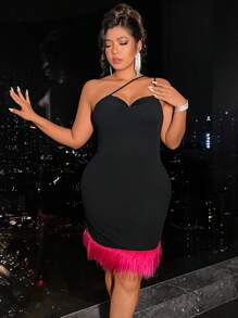 Cravure 毛絨邊修身背心裙 - 黑色 - 查看 5