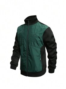 2pcs Men's Color Blocking Patchwork Jacket And Pocketed Pants Set