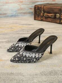 高跟尖头水钻装饰穆勒凉鞋，新款百搭派对休闲一脚蹬 - 彩色 - 查看 6