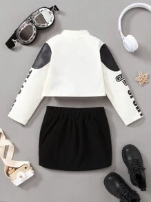 SHEIN Cô Gái Trẻ Mát mẻ Xe máy Phong cách In Áo khoác & Áo ba lỗ Áo & Váy mini 3 cái/bộ Đối với Mùa thu đông - Nhiều màu - Xem 2