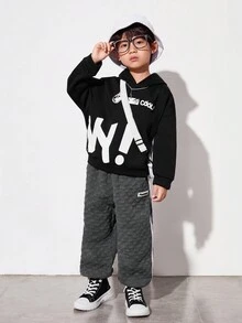 SHEIN 男童字母印花連帽衛衣 - 黑色 - 查看 6
