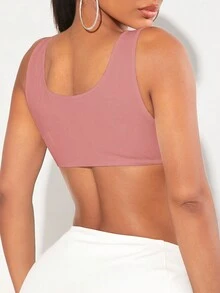 SHEIN SXY Solid Color Super Cropped Tank Top - Pink - View 2