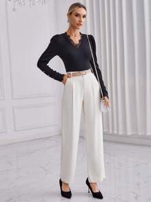 SHEIN Privé Lace Collar & Cuff Long Sleeves Top - Black - View 5