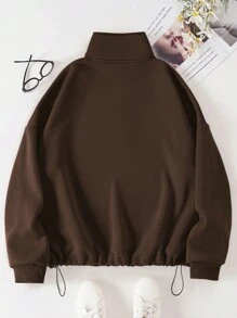 INAWLY Plus Size Drop Shoulder Zip Half Open Sweatshirt, For Winter Graduation,Back To School,Graduation,Teacher For Women,Back To School Pullover Fall Autumn - Coffee Brown - View 2
