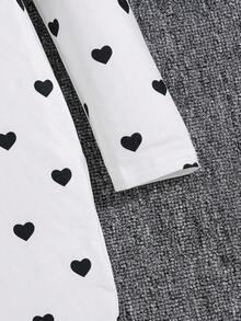 SHEIN Tween Girl Heart Print Button Detail Dress Without Belt - White - View 3