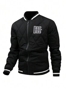 Aesthetic Post 男式棒球領拼接字母印花棉服 - 黑色 - 查看 1