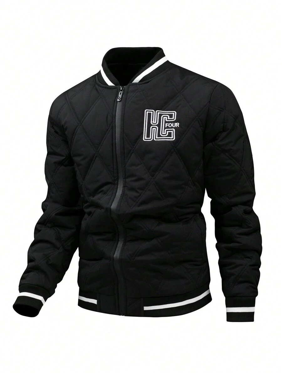 Manfinity Sporsity Men's Baseball Collar Quilted Jacket With Letter