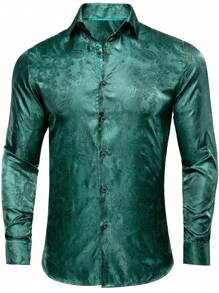 Men Paisley Jacquard Button Up Shirt - Dark Green - View 1