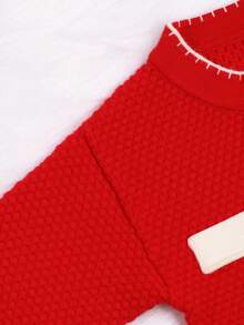 嬰兒女童花卉裝飾雙口袋毛衣套裝 - 紅色 - 查看 6