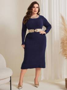 Mulvari Plus Size Women's Bodycon Sweater Dress