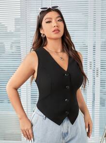 SHEIN EZwear 秋冬大码女士西装背心 - 黑色 - 查看 5