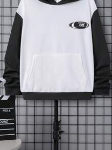 SHEIN Tween Boy Letter Graphic Two Tone Hoodie - White - View 5