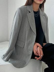 Dazy Star In sọc Cổ áo Áo vest - Xám - Xem 7