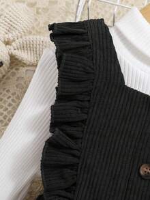 SHEIN Baby Girl Ruffle Trim Corduroy Overall Jumpsuit Without Sweater - Black - View 3