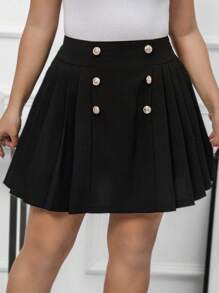 Calvaya 大尺碼女雙排扣百褶裙 - 黑色 - 查看 7