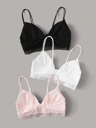 3pack Striped Mesh Ribbed Bralette