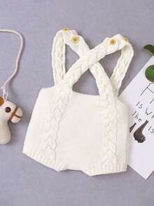 Em bé Cô gái Xoắn Dan quần yếm Áo len Jumpsuit Without Top - Màu be - Xem 2