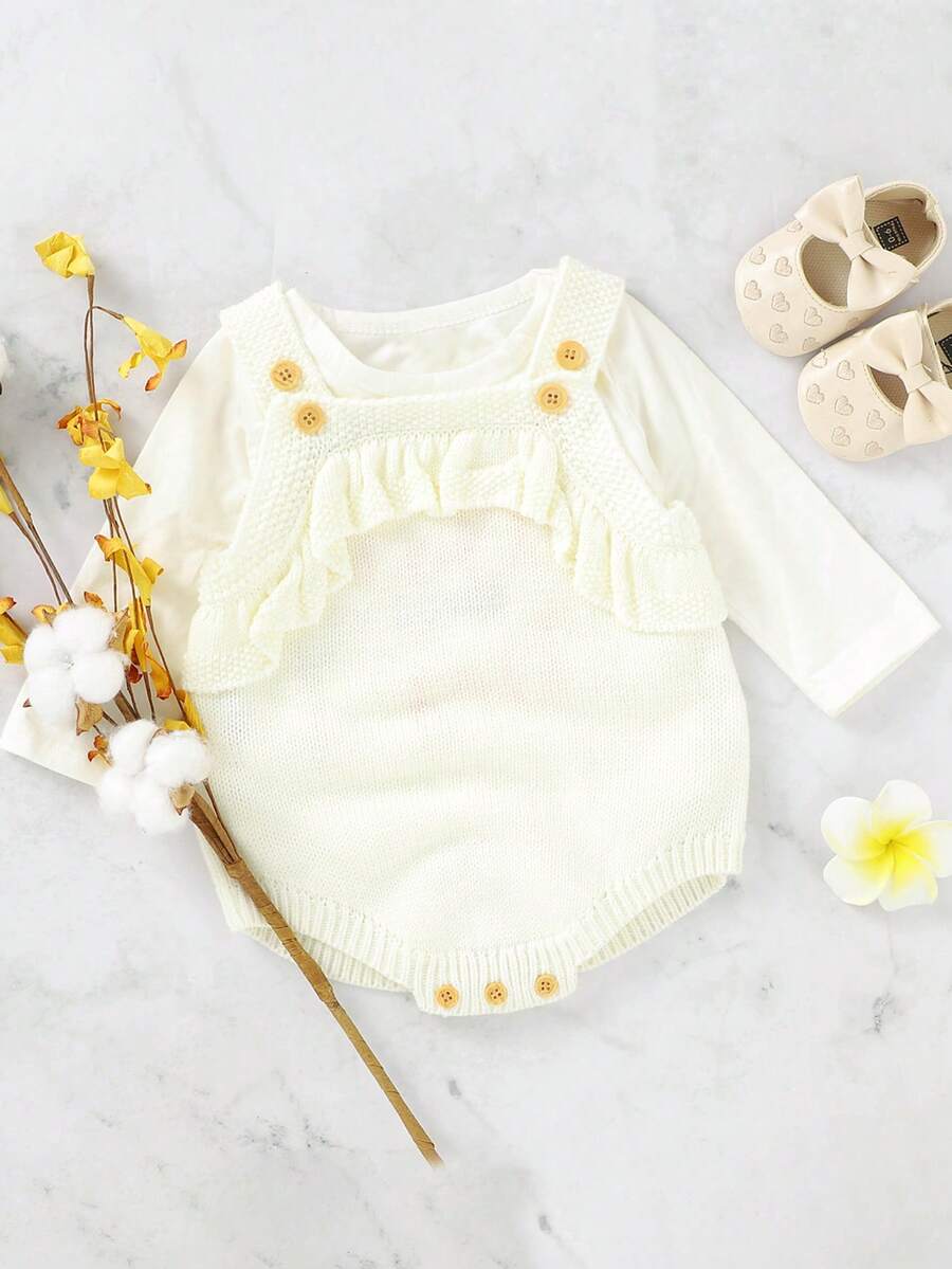 Baby Girls' Knitted Jumpsuit - White - View 1