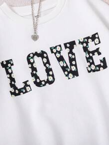 SHEIN 青少年女孩字母和碎花落肩袖套頭衫&緊身打底褲 - 彩色 - 查看 4