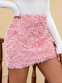 SHEIN Privé Flower Layered Mini Skirt - Pink - View 5