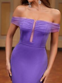 SHEIN Belle 露肩人魚摆正式派對禮服 - 紫色 - 查看 7