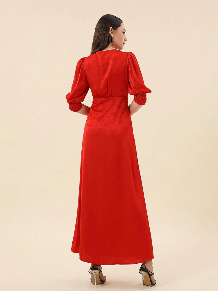 Solid Puff Sleeve Dress