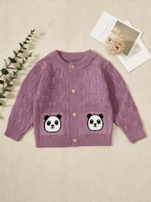Baby (boy) Panda Pattern Cardigan - Purple - View 1