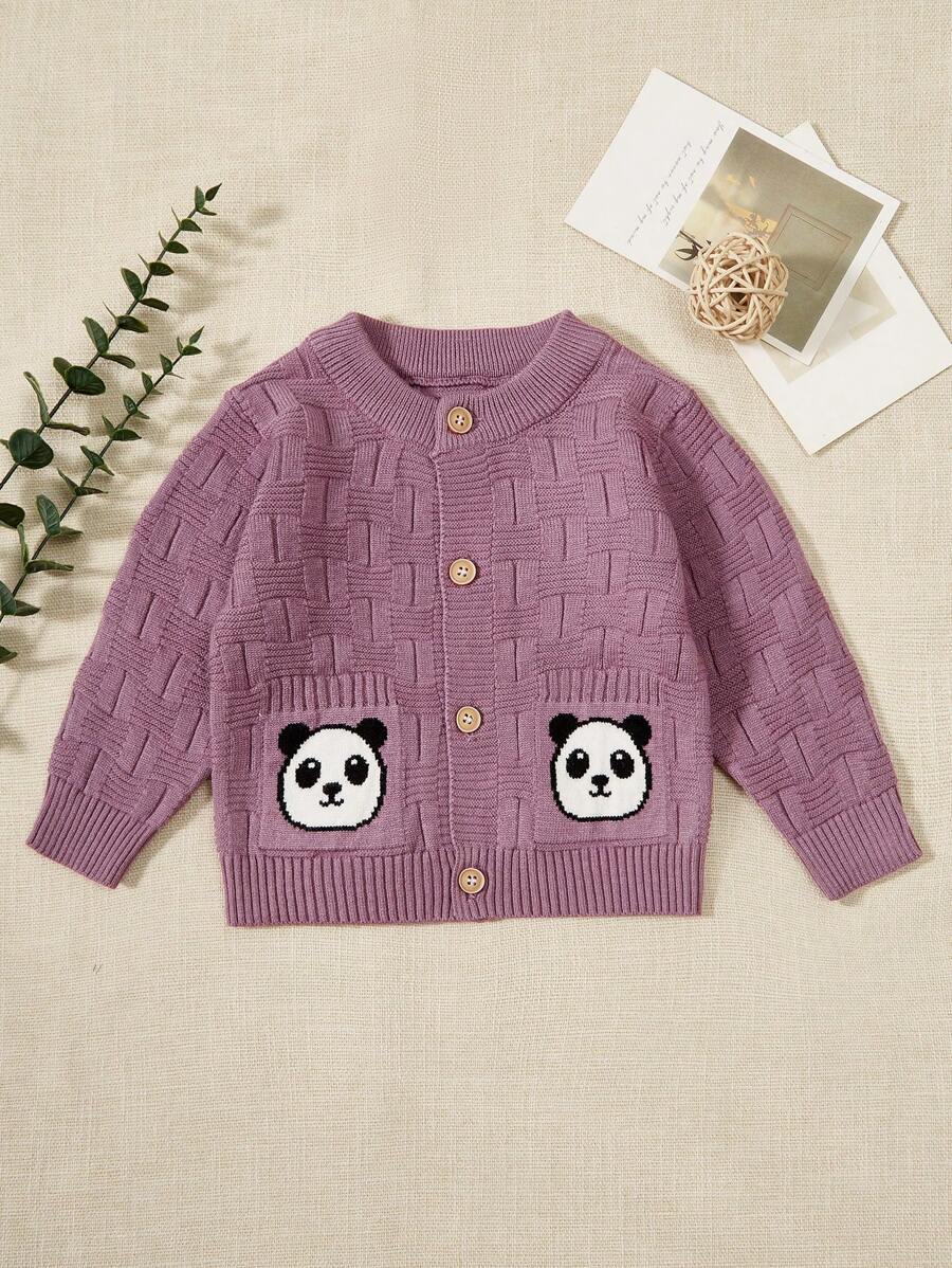 Baby (boy) Panda Pattern Cardigan - Purple - View 1