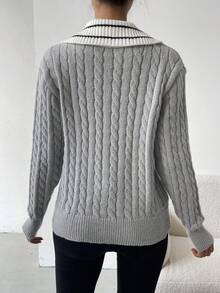 Chiquease Contrast Trim Cable Knit Sweater - Grey - View 2