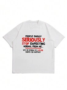 Men's Round Neck T-shirt With Slogan Printed - White - View 4