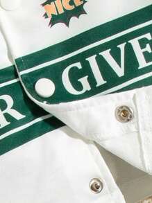 SHEIN Baby Girls' Letter Printed Jacket And Skirt Matching Set - Green - View 3