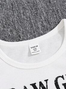 SHEIN Áo ba lỗ dệt kim không tay phong cách đường phố thể thao của Tween Girls - trắng - Xem 4