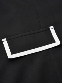 SHEIN Clasi 女士加大尺碼色塊捲領單排釦西裝外套 - 黑色 - 查看 5