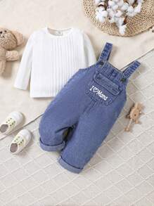 Ensemble T-shirt Côtelé Et Salopette En Jean Pour Bébés Garçons