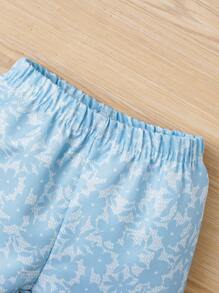 Baby Girls' Letter & Floral Print Baseball Jacket And Pants Set - Green - View 7