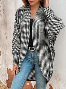 Chiquease Áo khoác len in họa tiết răng sói cho nữ có viền bất đối xứng - Đen và trắng - Xem 3