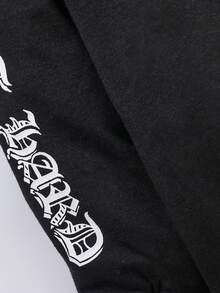 SHEIN Cô Gái Trẻ Đồ họa Chữ cái Áo Hoodie & Quần thể thao - màu đen - Xem 3