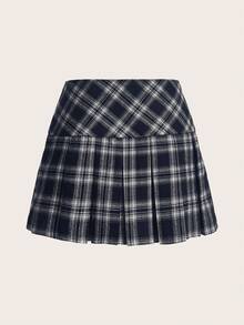 SHEIN MOD Plaid Print Pleated Skirt - Blue - View 2