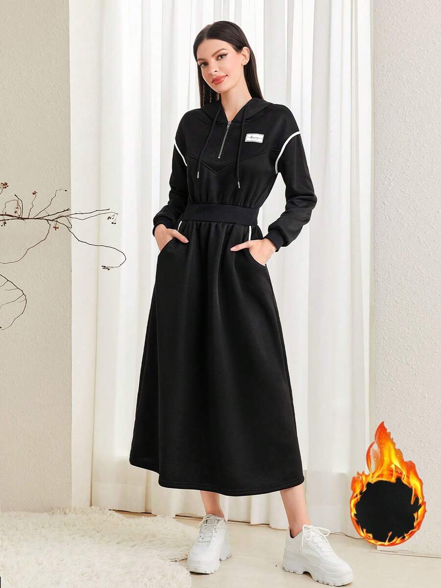 Mulvari Printed Loose Fit Sweatshirt Dress With Drop Shoulder - Black - View 1