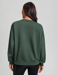 Vitoria Brayner Women's Leopard Print Heart & Letter Printed Drop Shoulder Fleece Sweatshirt - Green - View 3