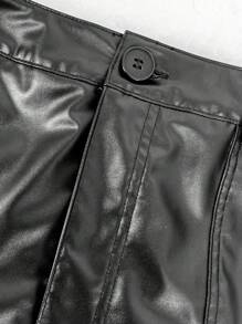 SHEIN Unity Damen Gürtel Rock Aus Pu-leder - Schwarz - Übersicht 4