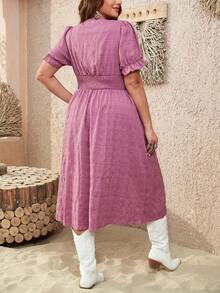 SHEIN VCAY Talla grande Vestido de manga farol con diseño de botón - Morado - Ver 2