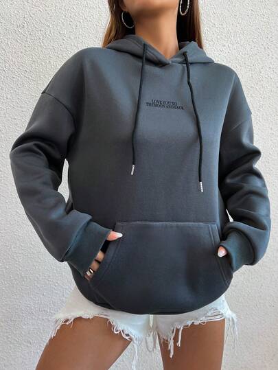SHEIN Coolane Sudadera Minimalista Y Versátil Con Periódico Personalizado Para Las Calles