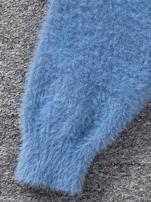 SHEIN Cô gái Tween Viền xoay tròn 	
Fuzzy Áo len - Màu xanh nhạt - Xem 4