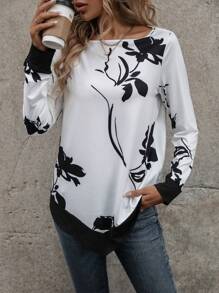 EMERY ROSE Women's Patterned Long Sleeve Top - White - View 1