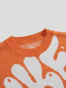ROMWE MEN Street Life Men Round Neck Sweater With Letter Pattern - Orange - View 5